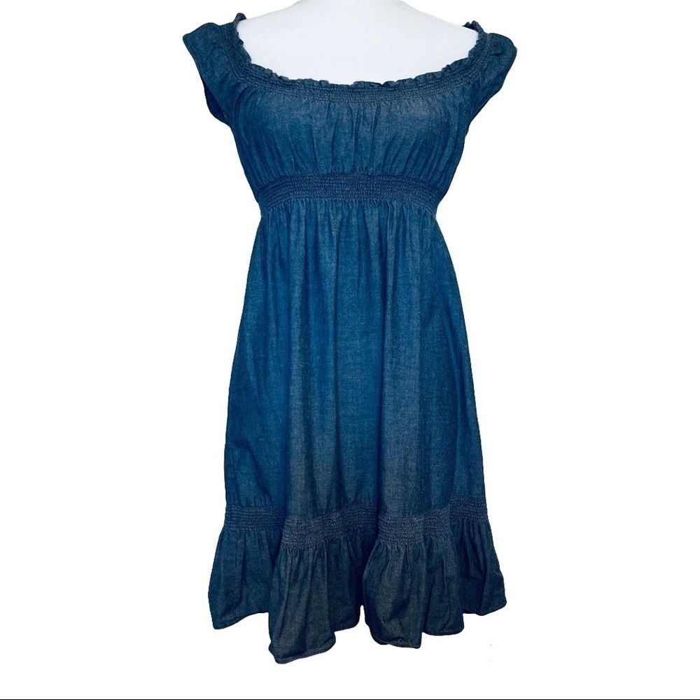 𝅺ANN Taylor Loft Jean Cap Sleeve Peasant Dress